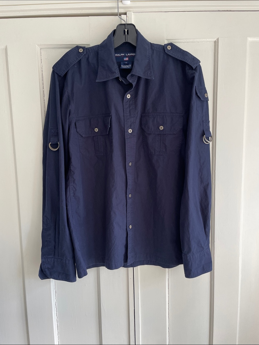 Vintage Ralph Lauren Polo Sport Navy Blue Button Down Safari Utility Shirt Sz 8